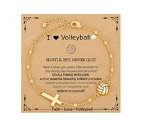 KBRPEY Brazalete Voleibol Para Niñas Y Mujeres En Baño De Oro 14 Quilates Como Collar Cruz Accesorio Deporte Cristiano Y Regalo Para Equipo Entrenadoras Y Jugadoras