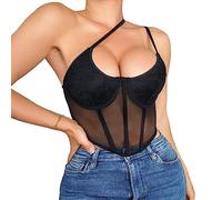 KBRPEY Camiseta de Encaje para Mujer Sexy Corsé Bustier Crop Top sin Mangas Camisa con Cuello en V Camisola Color Sólido Tank Top Corset Clubwear Tops (L)