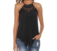 KBRPEY Camiseta Mujer Plisado Camisa Mujer sin Mangas y Cuello Redondo Moda Blusas de Mujer Elegantes Encantador T-Shirt Largo Sólido Tops Camiseta Tirantes Top con Botones en la Espalda(Negro L)