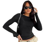 KBRPEY Camiseta Sexy de Mujer de Manga Larga Sexy Y2k Camisetas Cuello Redondo Crop Top Casual Tshirt Color Sólido Camisa Adelgazantes Tops Camisa Pullover para Chica Primavera