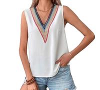 KBRPEY Camiseta sin Mangas Mujer Confort Blusas Mujer Verano con Cuello en V Camisetas de Encaje Tank Top Camiseta Sexy Blusa Casual Cami Tops (Blanco L)