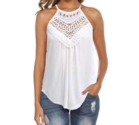 KBRPEY Camiseta Tirantes Mujer Tank Top Camisola Verano Cuello Halter Encaje Blusa sin Mangas Tops Casual Elegante Ropa Deportiva Fluida Transpirable