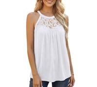 KBRPEY Camiseta Tirantes Mujer Tank Top Camisola Verano Cuello Halter Encaje Blusa sin Mangas Tops Elegante Ropa Casual Deporte Algodon