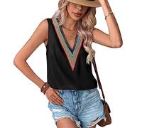 KBRPEY Camiseta Tirantes Mujer Tank Top Camisola Verano Cuello V Bordado Étnico Blusa sin Mangas Ropa Casual Tops Elegante Estilo Bohemio