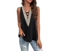 KBRPEY Camiseta Tirantes Mujer Tank Top Camisola Verano Cuello V Profundo Encaje Decorativo Blusa sin Mangas Elegante Tops Casual Ropa Deportiva Camisetas Veraniegas