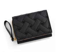 KBRPEY Cartera Compacta Trenzada Elegante Monedero Pequeño Mujer Billetera Piel Sintética Cremallera Dorada Correa Mano