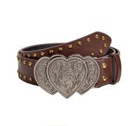 KBRPEY Cinturón Corazón Triple Hebilla Metálica Remaches Cuero Sintético Estilo Vaquero Punk Decorativo Ajustable Mujer