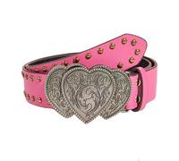 KBRPEY Cinturón Corazón Triple Hebilla Metálica Remaches Cuero Sintético Estilo Vaquero Punk Decorativo Ajustable Mujer