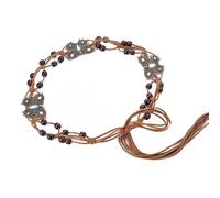 KBRPEY Cinturones de Mujer Cinturón Trenzado Mariposa Cintura Cordón Hebilla Turquesa Verde Vientre Cadena con Borla Cuentas de Madera Cintura Cinturón para Mujer Niñas Vestido