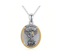 KBRPEY Colgante Medalla Ovalada Arcángel Miguel Espada Guerrero Celestial Amuleto Protección Bicolor Plata Dorado Joyería Religiosa Masculina