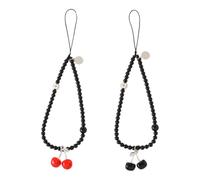 KBRPEY Colgante Teléfono Móvil Cereza Decorativo Correa Cuentas Negras Charm Adorno Accesorios Dispositivo Estilo Japonés