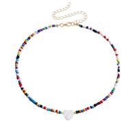 KBRPEY Collar Perla Mujer Collar de Cuentas de Colores de Corazón Bohemia Cuentas Gargantilla Cadena Ajustable con Perlas Simulada Playa Joyería