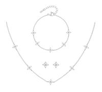 KBRPEY Collar Plata Ley 925 para Mujer Pendientes Tachuelas Conjunto Pulsera Ajustable Circonita Cúbica Delicado Joyas para Novias Boda para Estilo Diario Oficina