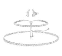KBRPEY Conjunto de Joyas para Mujer con Collar Tennis Pulsera y Pendientes Joyeria Ajustables y Elegantes Perfectos para el Uso Diario y las Noches Especiales (Plata 2)