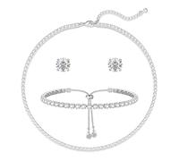KBRPEY Conjunto de Joyas para Mujer con Collar Tennis Pulsera y Pendientes Joyeria Ajustables y Elegantes Perfectos para el Uso Diario y las Noches Especiales (Plata 1)