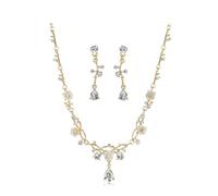 KBRPEY Conjunto De Joyería De Flores En Oro Con Cristales Brillantes Collar Y Pendientes Elegancia Para Mujer Joyería Fina Para Ocasiones Especiales