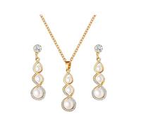 KBRPEY Conjunto Joyas Espiral Perlas Brillantes Collar Pendientes Mujer Elegante Adorno Nupcial Ceremonia Fiesta