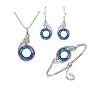 KBRPEY Conjunto Joyas Mujer Cristal Iridiscente Ala Ángel Collar Pendientes Pulsera Plata Brillante