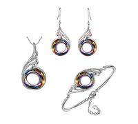 KBRPEY Conjunto Joyas Mujer Cristal Iridiscente Ala Ángel Collar Pendientes Pulsera Plata Brillante