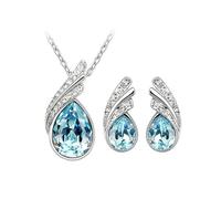 KBRPEY Conjunto Joyas Mujer Lágrima Cristal Brillante Collar Pendientes Elegantes Adornos Femeninos