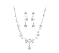 KBRPEY Conjunto Joyas Rama Floral Collar Pendientes Cristales Brillantes Adornos Mujer Boda Fiesta Elegante Complementos Ceremonia
