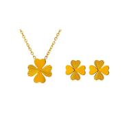 KBRPEY Conjunto Joyería Trébol Suerte Collar Pendientes Acero Inoxidable Dorado Brillante Elegante Mujer Adorno