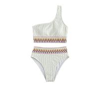 KBRPEY Conjuntos de Bikinis para Mujer Asimétrico un Hombro Traje de Baño de Dos Piezas Push up Texturizado con Bordado Étnico Bañador Bikini Traje para Natación Playa Verano