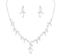 KBRPEY Conjuntos de Joyas para Muje Juego de Joyas para Novias Conjunto Collar y Pendientes Plata Colgante Zirconia Conjunto de Joyería para Fiesta Diamantes de Imitación Perlas
