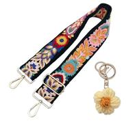 KBRPEY Correas para Bolsos de Mujer Bordadas con Flores Ajustables 85-135cm Tracolle per Borse con Llavero Floral Colgante para Bolso Bandolera Intercambiable (Negro)