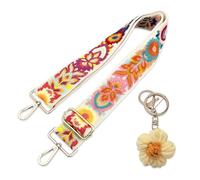 KBRPEY Correas para Bolsos de Mujer Bordadas con Flores Ajustables 85-135cm Tracolle per Borse con Llavero Floral Colgante para Bolso Bandolera Intercambiable (Beige)