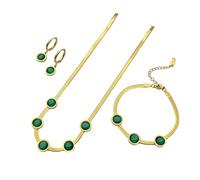 KBRPEY Esmeraldas Conjunto de Joyas para Mujer Vintage Verde Colgante Cristal Collar Pulsera Pendientes Redondo Juego de Joyas para Mujeres y Niñas