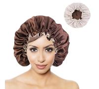 KBRPEY Gorro de Satén para Dormir Ajustable Banda Ancha Elástica Suave para Cabello Rizado Protección del Pelo para Mujeres (Marrón café)