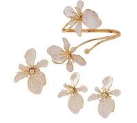 KBRPEY Juego de Joyas para Mujer Vintage Pétalo de Flor Pendientes Pulsera Conjunto y Anillos Hipoalergénico Declaración Metal Juegos para Fiestas Citas y Looks Diarios