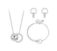 KBRPEY Juegos de Joyas para Mujer 18ct Chapado en Oro Rosa Blanco Cristales Redondo Juego de joyas Collar con Colgante Pendientes y Cristal Pulsera para Mujer y Niña