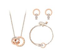 KBRPEY Juegos de Joyas para Mujer 18ct Chapado en Oro Rosa Blanco Cristales Redondo Juego de joyas Collar con Colgante Pendientes y Cristal Pulsera para Mujer y Niña