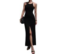KBRPEY Mujer Vestido Largo Casual Tirantes Sin Mangas Sexy Sólido Correa de Espagueti Bodycon Abertura Sexy para Cóctel Bodycon Slim Fit Elástico para Casual Noche Club Cita(L)