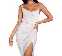 KBRPEY Mujer Vestidos Sexy Cuello En V Profundo Sin Mangas Correa De Espagueti Bodycon Wrap Vestido Frente Rajado Midi Club Vestido Ropa de Fiesta para Discoteca (Blanco S)