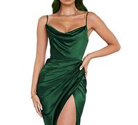 KBRPEY Mujer Vestidos Sexy Cuello En V Profundo Sin Mangas Correa De Espagueti Bodycon Wrap Vestido Frente Rajado Midi Club Vestido Ropa de Fiesta para Discoteca (Verde Oscuro XL)