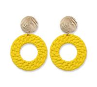 KBRPEY Pendientes de Mujer Colgantes Redondos Acrílico de Paja Dorado Playa de Verano Vintage Bohemio Étnico Hipoalergénica Pendientes Largos (Amarillo)