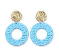 KBRPEY Pendientes de Mujer Colgantes Redondos Acrílico de Paja Dorado Playa de Verano Vintage Bohemio Étnico Hipoalergénica Pendientes Largos (Azul)