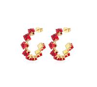 KBRPEY Pendientes Mujer Pendientes de Plata de Ley 925 Aro Circonita Microseting para Señora Mujer Chica Joven Par de Criollas Pequeñas con Circonitas de Brillantes Colores (Rojo)