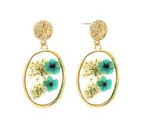 KBRPEY Pendientes Ovalados Flores Naturales Secas Resina Transparente Joyería Artesanal Textura Dorada Elegante Botánico