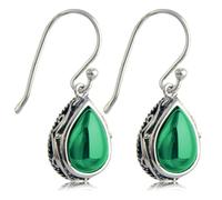 KBRPEY Pendientes para Mujer Lágrima Bohemio Vintage de Plata Tibetana Joyasregalos de Joyería Hipoalergénica de Plata para Mujeres (Verde)
