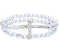 KBRPEY Pulsera Cruz Cristal Brillante Cuentas Transparentes Joyería Religiosa Decorativa Accesorio Elegante Comunión Niño