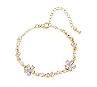 KBRPEY Pulsera Floral Cristal con Circonita Cúbica Brillante Cadena Ajustable Tono Dorado Joya Elegante Mujer Circonita Decorativa Accesorio Delicado (Blanco)