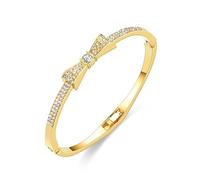 KBRPEY Pulsera Lazo Elegante Cristales Brillantes Brazalete Ajustable Cierre Seguro Joya Femenina Accesorio Diario (Oro)