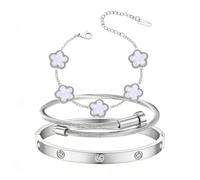 KBRPEY Pulseras Mujer 3 Piezas Oro 18K Chapado Flores Diseño Superpuesto con Brazaletes Lisos y Trenzados Perfecto para Trabajo Ocasiones Casual y Look Sofisticado