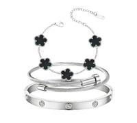 KBRPEY Pulseras Mujer 3 Piezas Oro 18K Chapado Flores Diseño Superpuesto con Brazaletes Lisos y Trenzados Perfecto para Trabajo Ocasiones Casual y Look Sofisticado