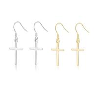 KBRPEY Set de 2 Pares de Pendientes Cruz para Mujer Pendientes Vintage de Oro y Plata con Gancho Francés Joyería de Moda para Uso Diario