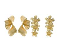 KBRPEY Set de 2 Pares de Pendientes Mujer Pendientes Exagerados con Diseño de Flores y Hojas Bisutería Ligera de Moda para Uso Diario Fiesta y Boda (Oro)